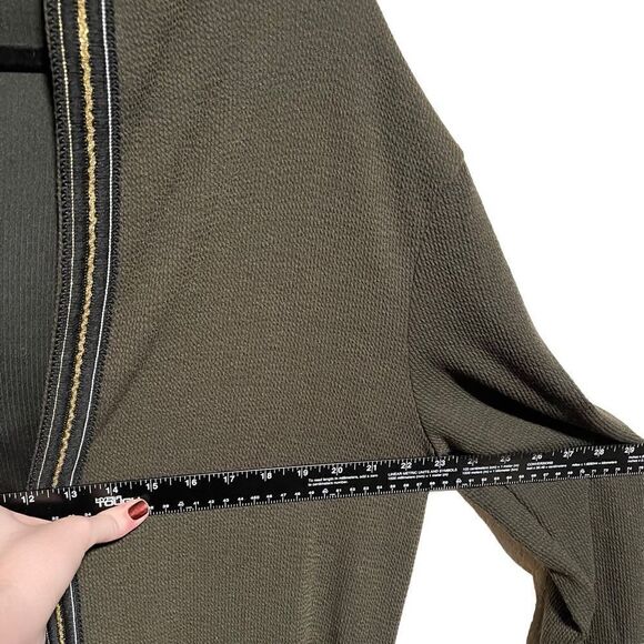 Jaase- Oversized Long Hooded Cardigan Open Front Sweater Olive Green Size XS - Picture 9 of 13